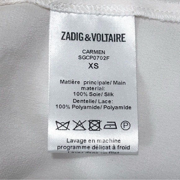 NWT Zadig & Voltaire Carmen Silk Camisole Top in White and Black - Size XS - Picture 6 of 6